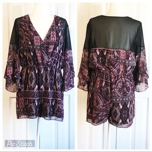 Revolve BCBGeneration Brulee Black Combo Ruffle Sleeve Romper Large